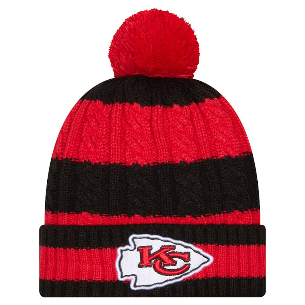 Kansas City Chiefs New Era Women's Braided Cuffed Knit Hat with Pom - Red for sale