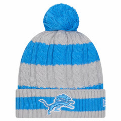 Detroit Lions New Era Women's Braided Cuffed Knit Hat with Pom - Blue cheap