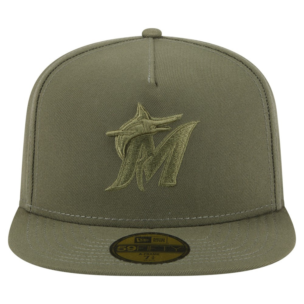 Miami Marlins Color Pack A-Frame 59FIFTY Fitted Hat - Olive | New Era