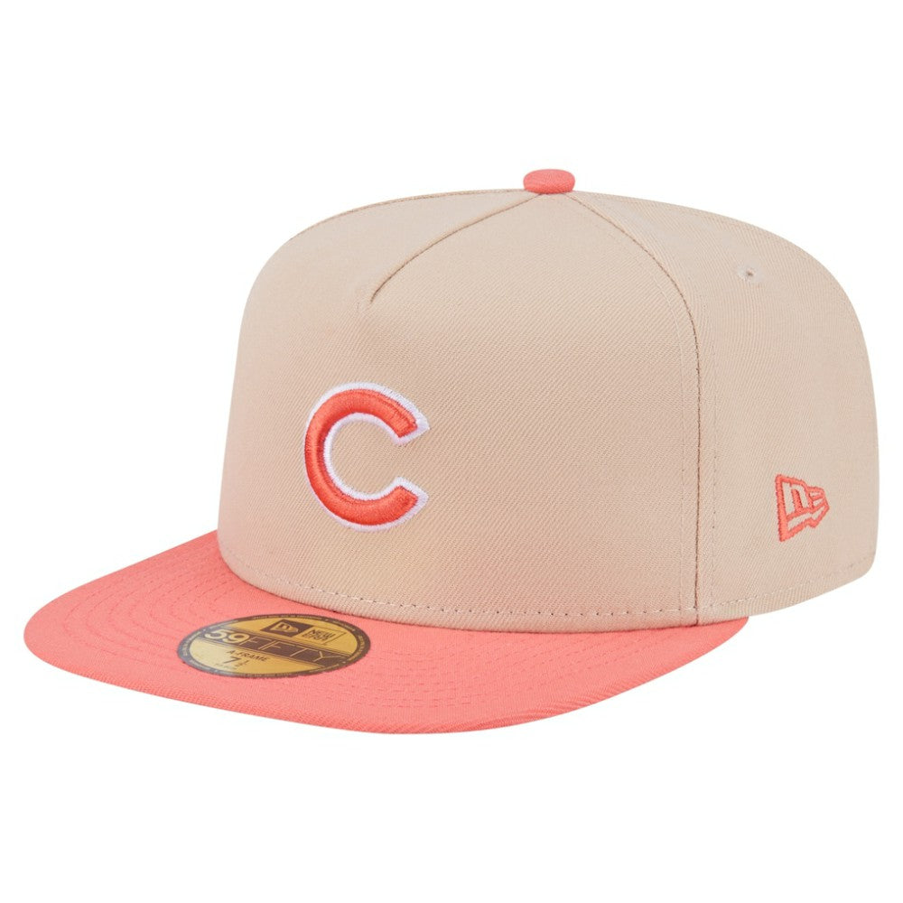 Chicago Cubs Two-Tone Color Pack A-Frame 59FIFTY Fitted Hat - Light Beige/Coral | New Era