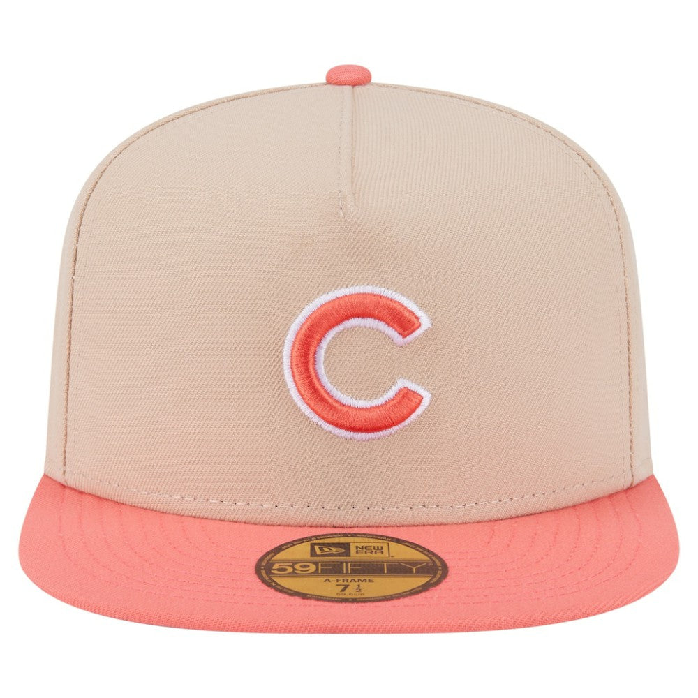 Chicago Cubs Two-Tone Color Pack A-Frame 59FIFTY Fitted Hat - Light Beige/Coral | New Era