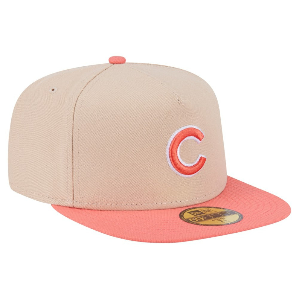 Chicago Cubs Two-Tone Color Pack A-Frame 59FIFTY Fitted Hat - Light Beige/Coral | New Era