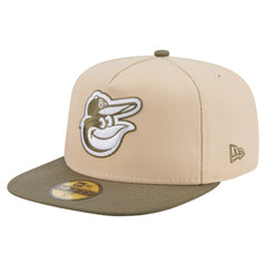 Baltimore Orioles Two-Tone Color Pack A-Frame 59FIFTY Fitted Hat - Light Beige/Olive | New Era