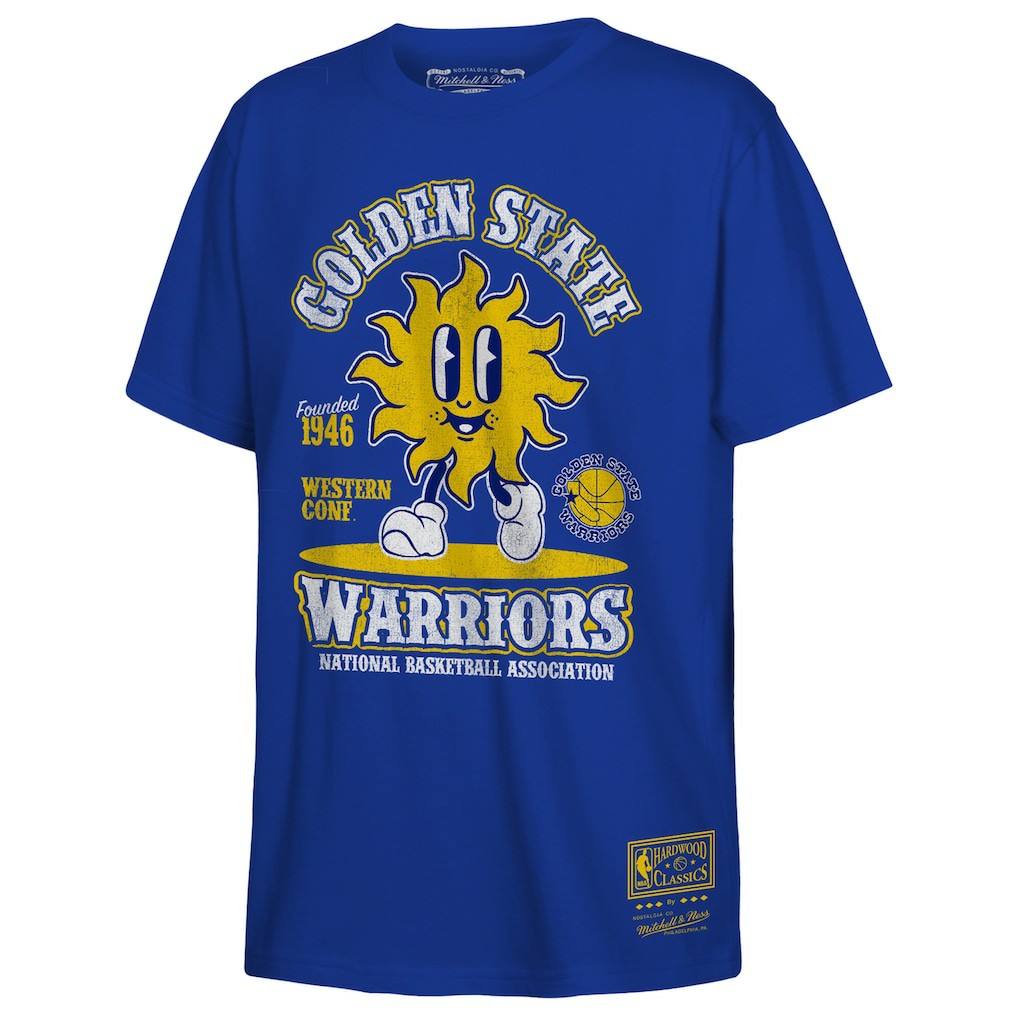 Golden State Warriors Youth Retro Mascot Script T-Shirt sale - Royal | Mitchell & Ness online