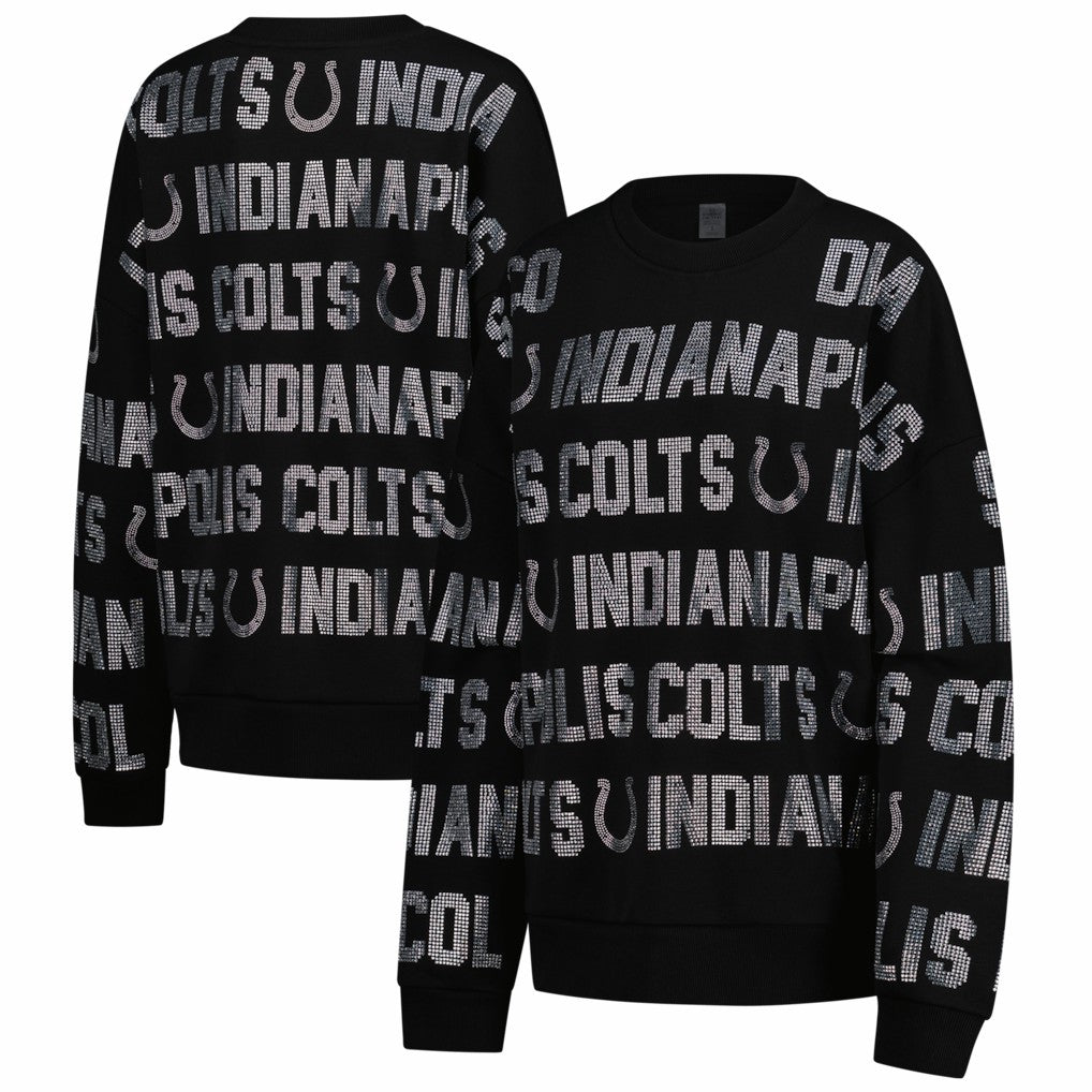 Indianapolis Colts Gameday Couture Women's Oversized Hype Era Rhinestone Text Sweatshirt - Black for sale