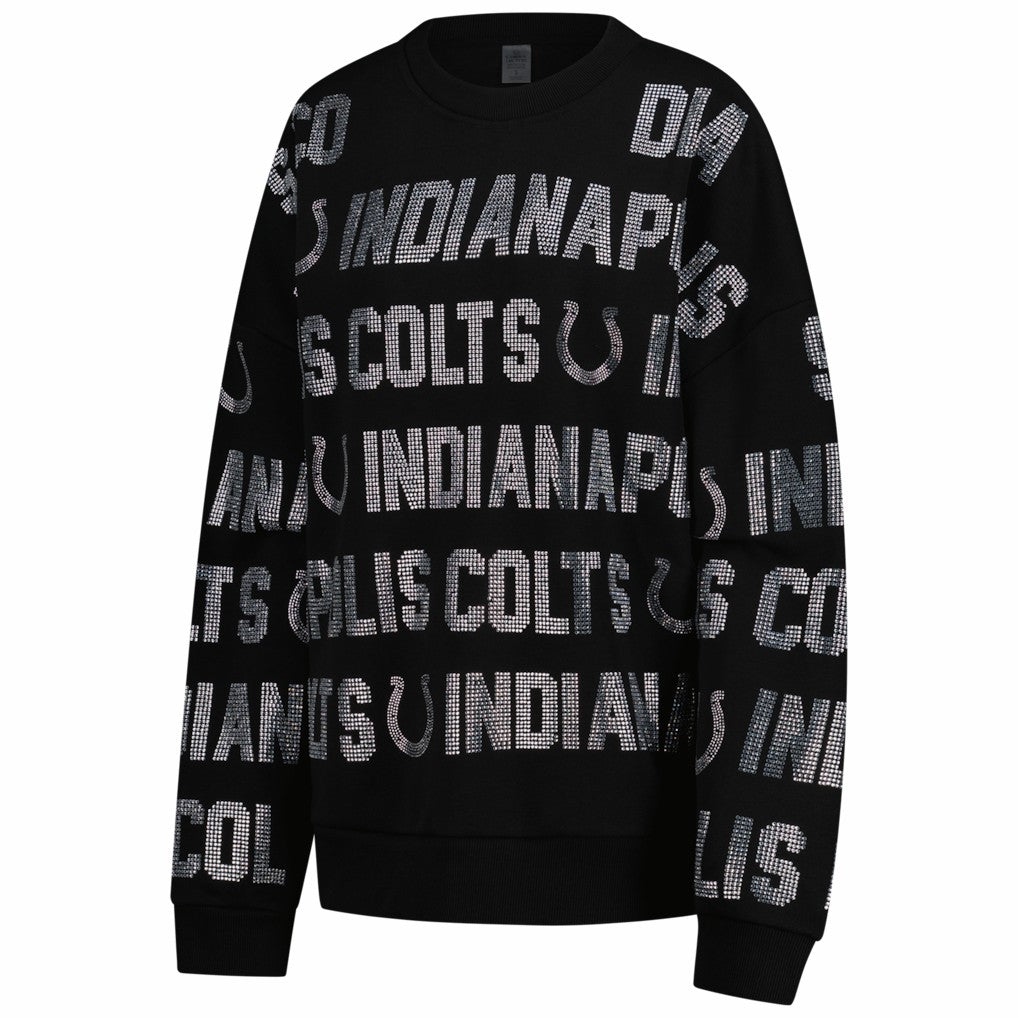 Indianapolis Colts Gameday Couture Women's Oversized Hype Era Rhinestone Text Sweatshirt - Black for sale
