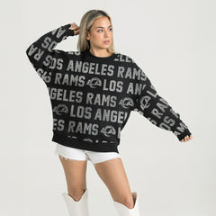 Los Angeles Rams Gameday Couture Women's Oversized Hype Era Rhinestone Text Sweatshirt - Black discount