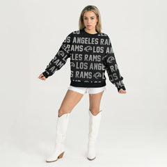 Los Angeles Rams Gameday Couture Women's Oversized Hype Era Rhinestone Text Sweatshirt - Black discount