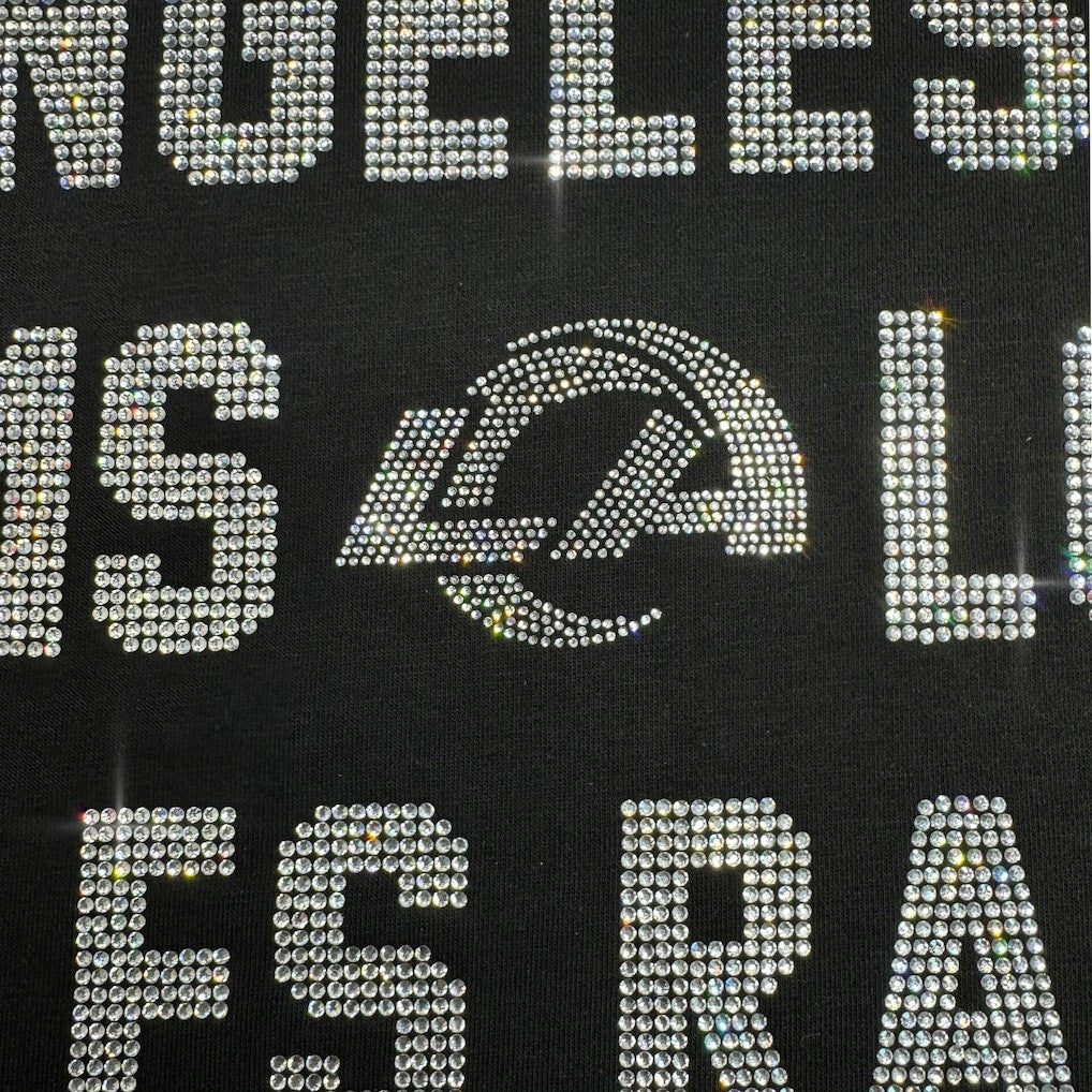 Los Angeles Rams Gameday Couture Women's Oversized Hype Era Rhinestone Text Sweatshirt - Black discount