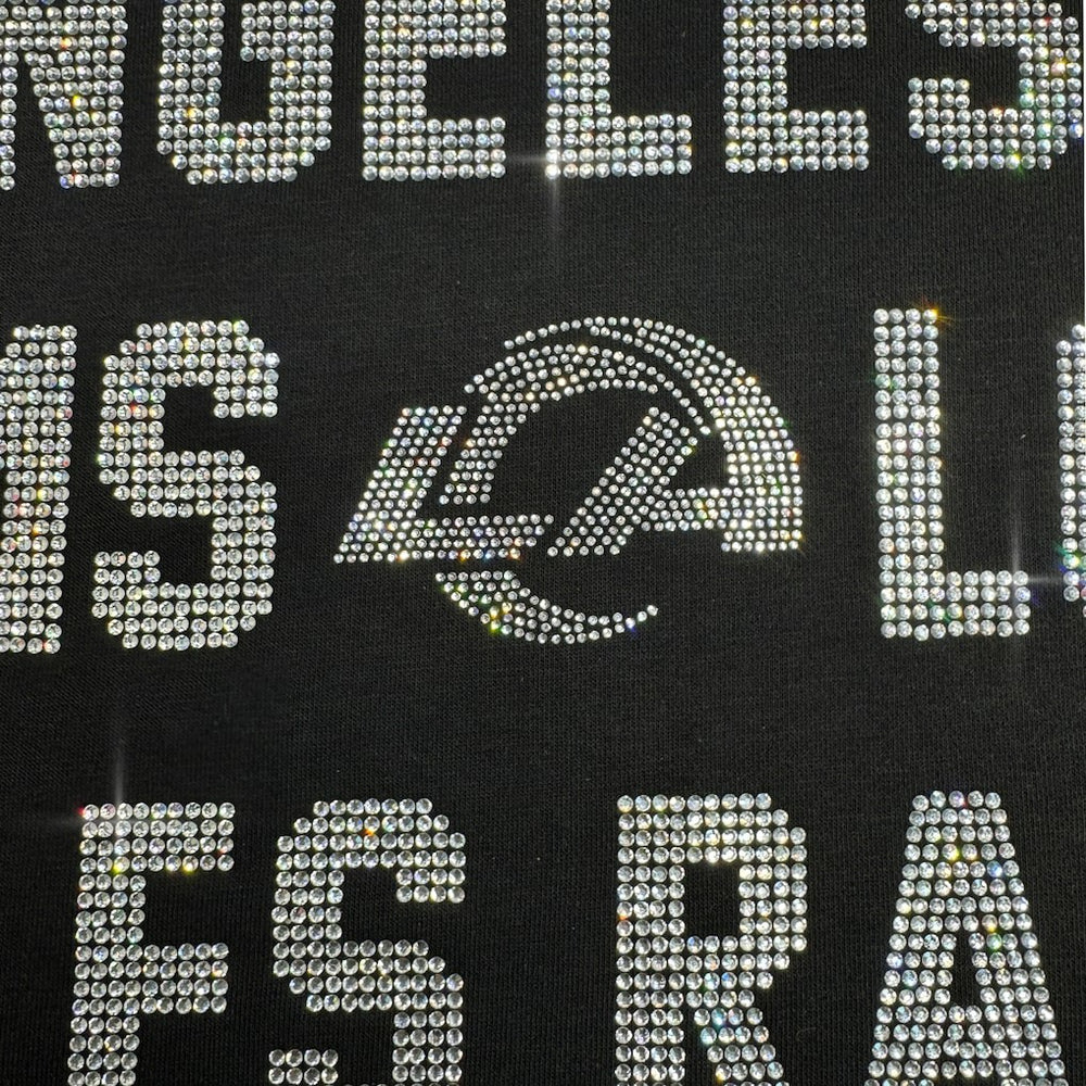 Los Angeles Rams Gameday Couture Women's Oversized Hype Era Rhinestone Text Sweatshirt - Black discount