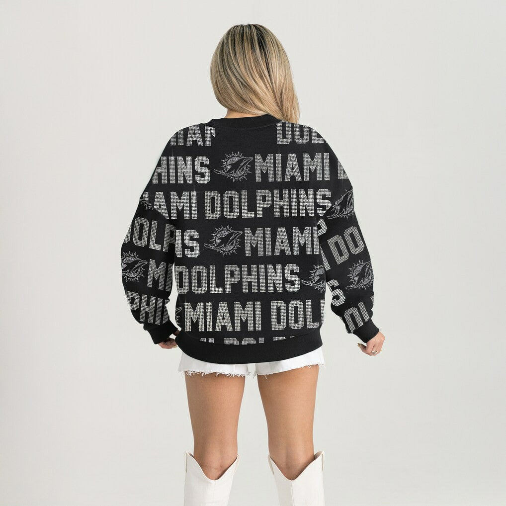 Miami Dolphins Gameday Couture Women's Oversized Hype Era Rhinestone Text Sweatshirt - Black cheap