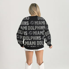 Miami Dolphins Gameday Couture Women's Oversized Hype Era Rhinestone Text Sweatshirt - Black cheap