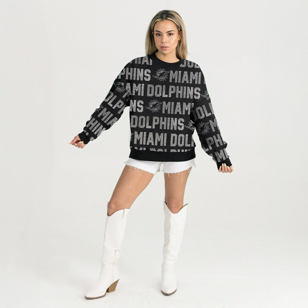 Miami Dolphins Gameday Couture Women's Oversized Hype Era Rhinestone Text Sweatshirt - Black cheap