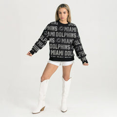 Miami Dolphins Gameday Couture Women's Oversized Hype Era Rhinestone Text Sweatshirt - Black cheap