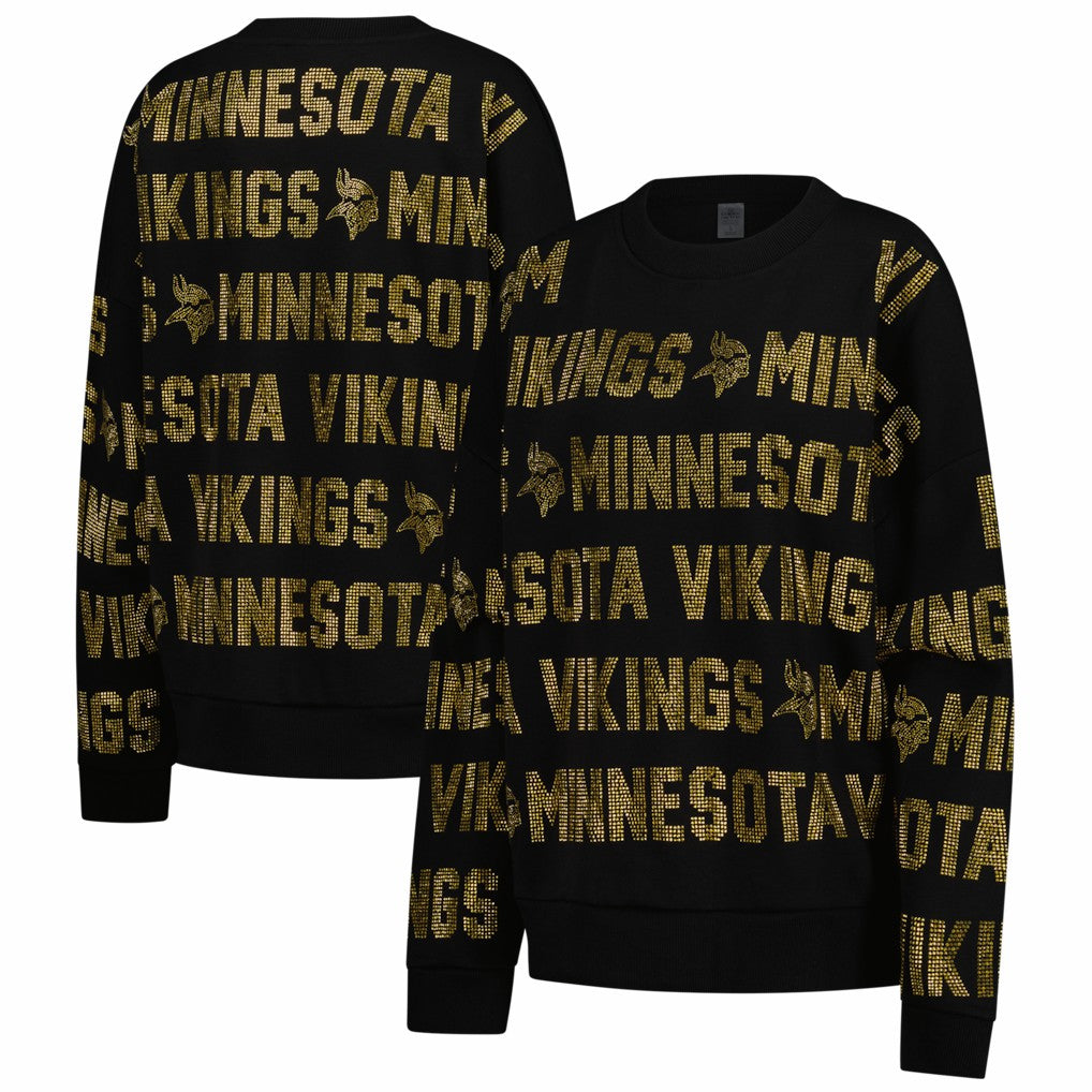 Minnesota Vikings Gameday Couture Women's Oversized Hype Era Rhinestone Text Sweatshirt - Black cheap