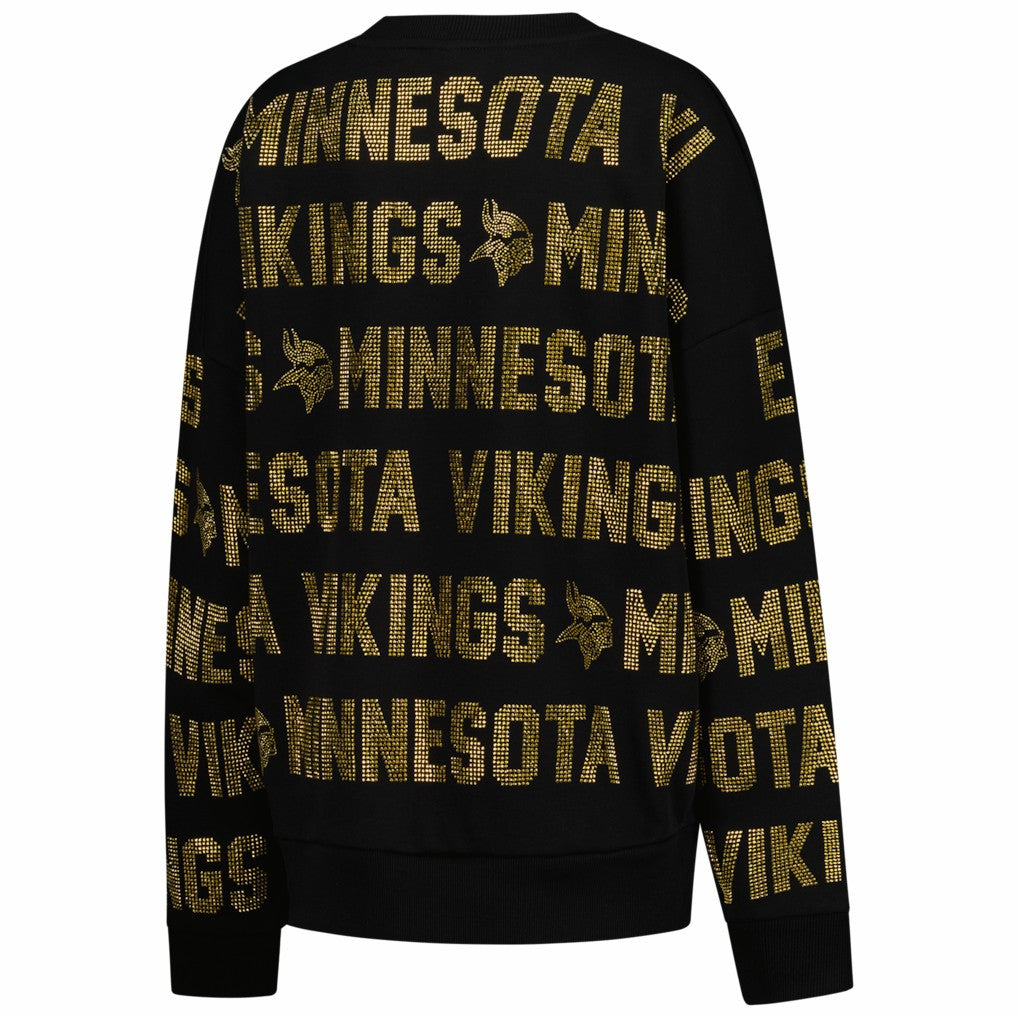 Minnesota Vikings Gameday Couture Women's Oversized Hype Era Rhinestone Text Sweatshirt - Black cheap