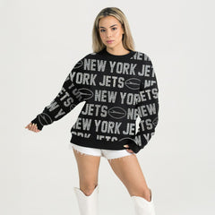 New York Jets Gameday Couture Women's Oversized Hype Era Rhinestone Text Sweatshirt - Black sale