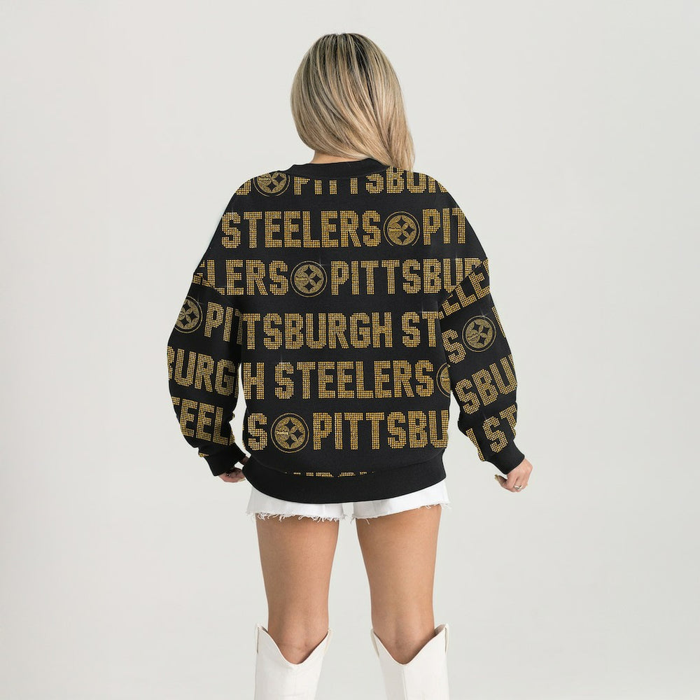 Pittsburgh Steelers Gameday Couture Women's Oversized Hype Era Rhinestone Text Sweatshirt - Black sale