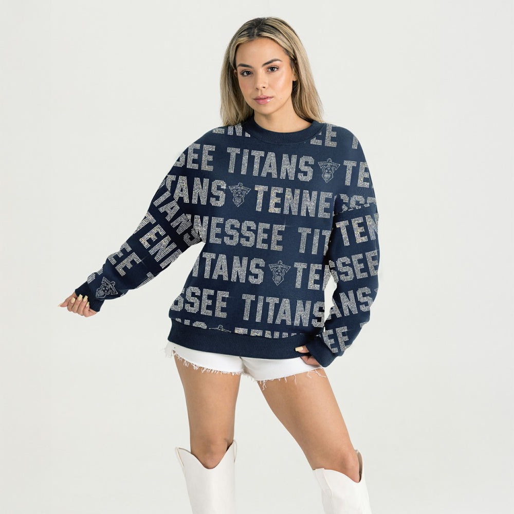 Tennessee Titans Gameday Couture Women's Oversized Hype Era Rhinestone Text Sweatshirt - Navy on sale