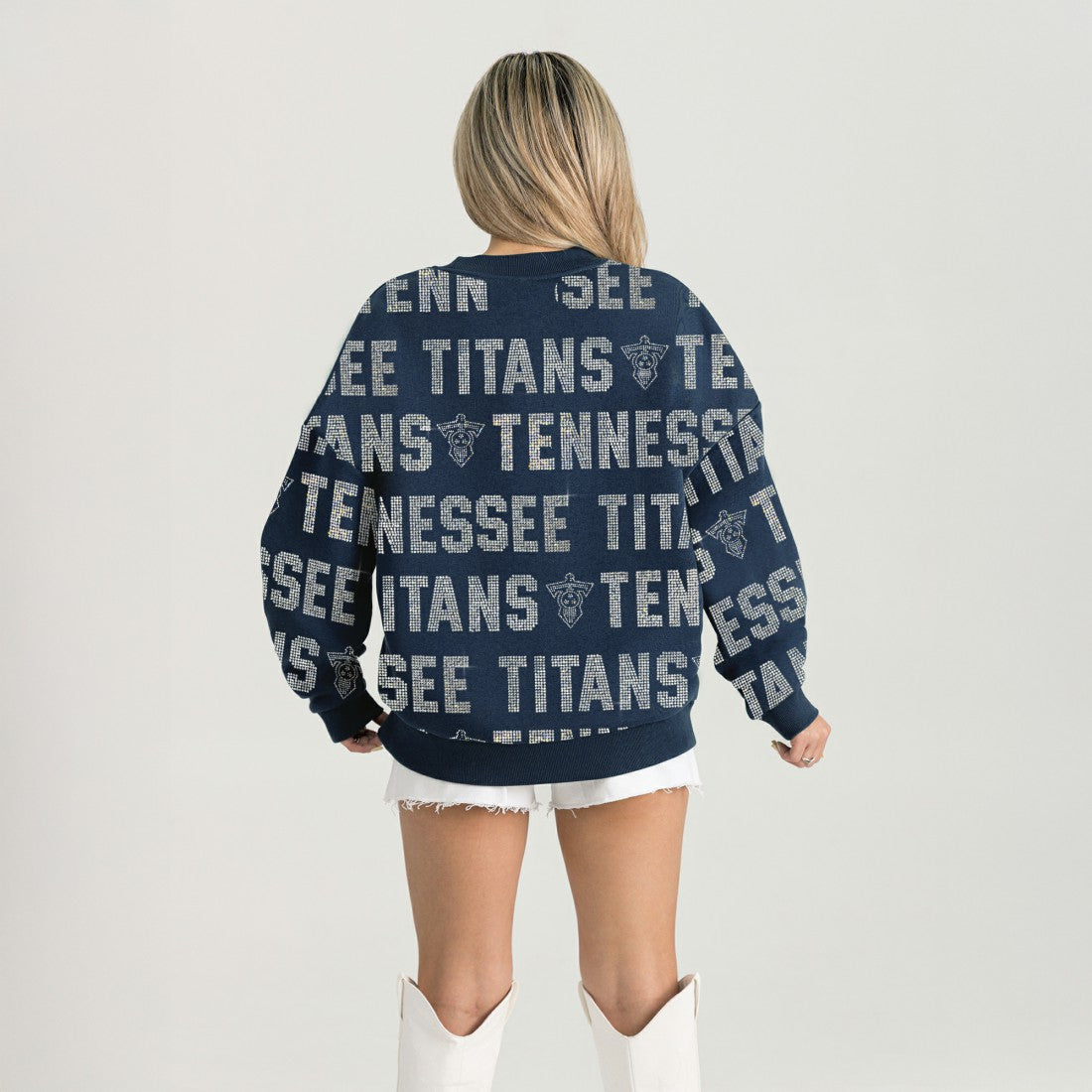 Tennessee Titans Gameday Couture Women's Oversized Hype Era Rhinestone Text Sweatshirt - Navy on sale