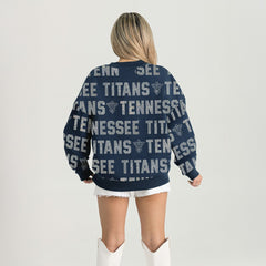 Tennessee Titans Gameday Couture Women's Oversized Hype Era Rhinestone Text Sweatshirt - Navy on sale
