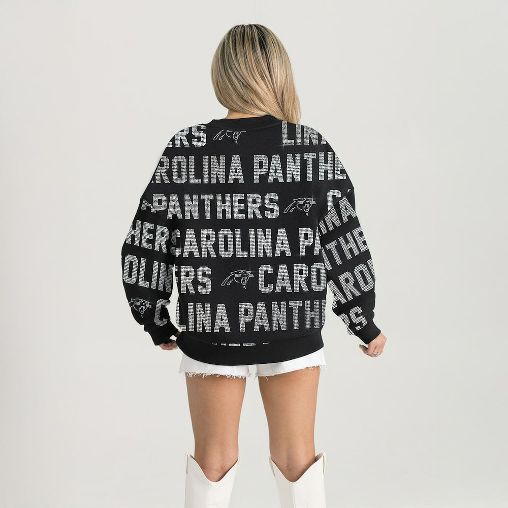 Carolina Panthers Gameday Couture Women's Oversized Hype Era Rhinestone Text Sweatshirt - Black outlet