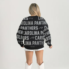 Carolina Panthers Gameday Couture Women's Oversized Hype Era Rhinestone Text Sweatshirt - Black outlet