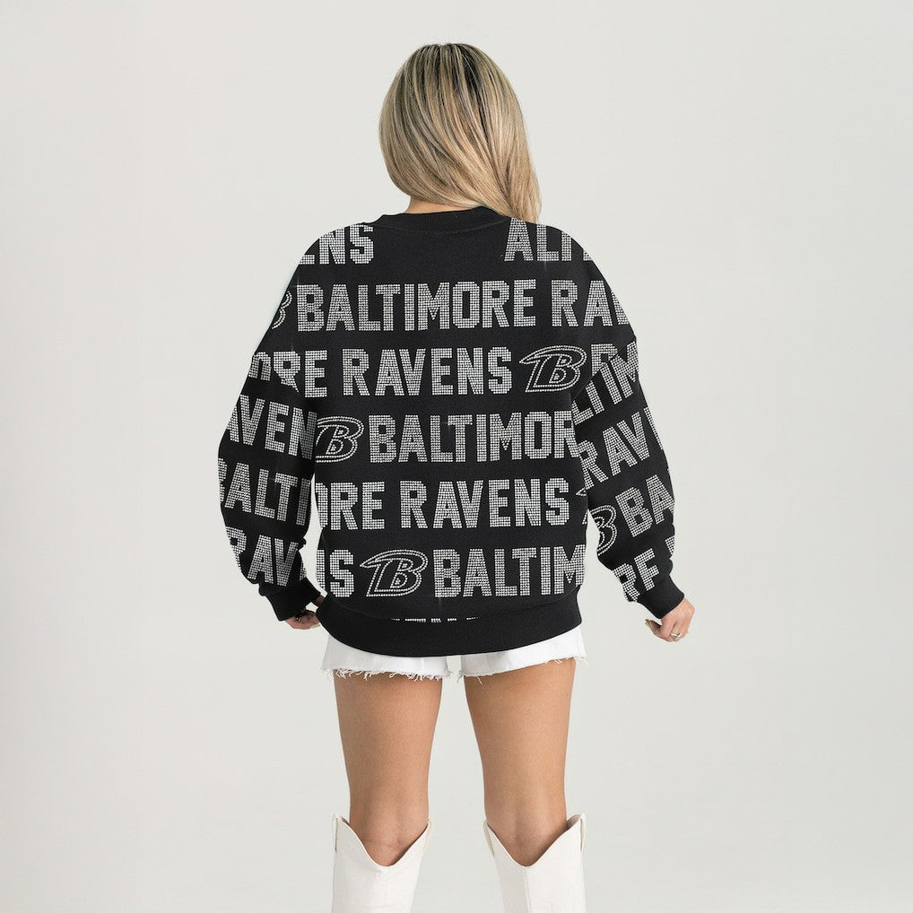 Baltimore Ravens Gameday Couture Women's Oversized Hype Era Rhinestone Text Sweatshirt - Black discount