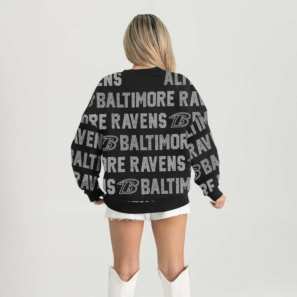 Baltimore Ravens Gameday Couture Women's Oversized Hype Era Rhinestone Text Sweatshirt - Black discount