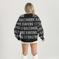 Baltimore Ravens Gameday Couture Women's Oversized Hype Era Rhinestone Text Sweatshirt - Black discount