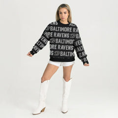 Baltimore Ravens Gameday Couture Women's Oversized Hype Era Rhinestone Text Sweatshirt - Black discount