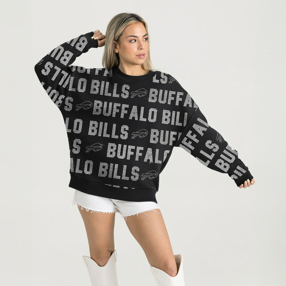 Buffalo Bills Gameday Couture Women's Oversized Hype Era Rhinestone Text Sweatshirt - Black for sale