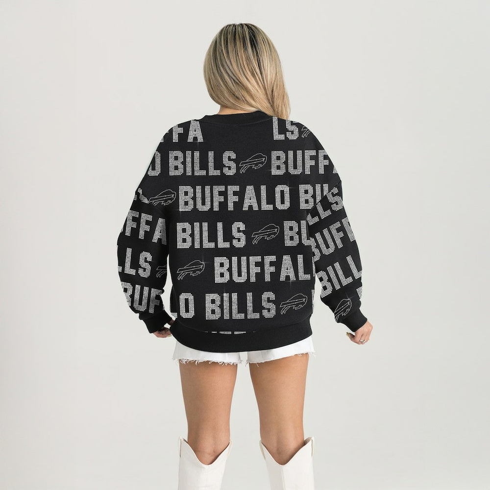 Buffalo Bills Gameday Couture Women's Oversized Hype Era Rhinestone Text Sweatshirt - Black for sale