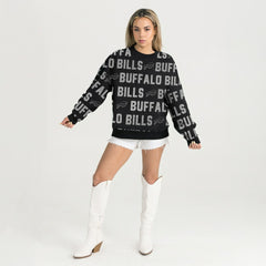 Buffalo Bills Gameday Couture Women's Oversized Hype Era Rhinestone Text Sweatshirt - Black for sale