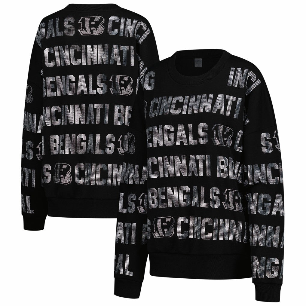 Cincinnati Bengals Gameday Couture Women's Oversized Hype Era Rhinestone Text Sweatshirt - Black cheap