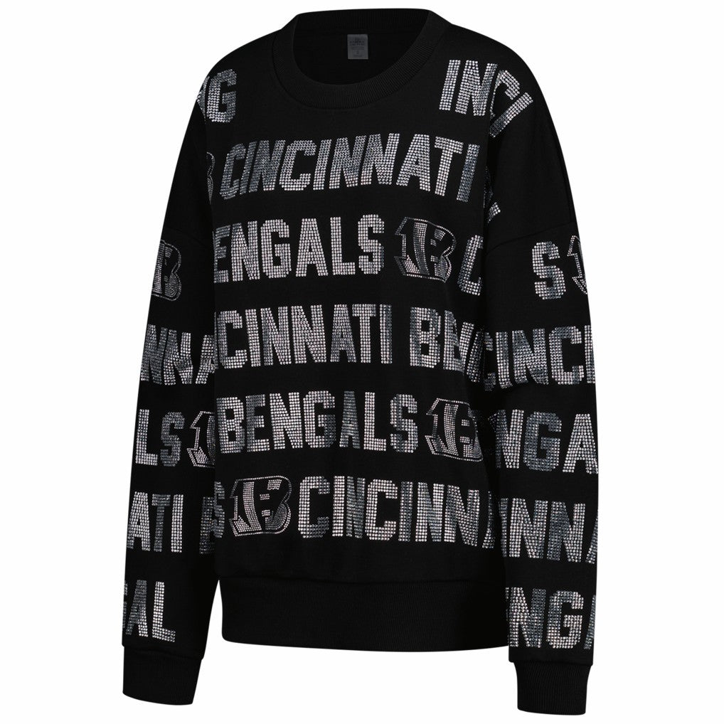 Cincinnati Bengals Gameday Couture Women's Oversized Hype Era Rhinestone Text Sweatshirt - Black cheap