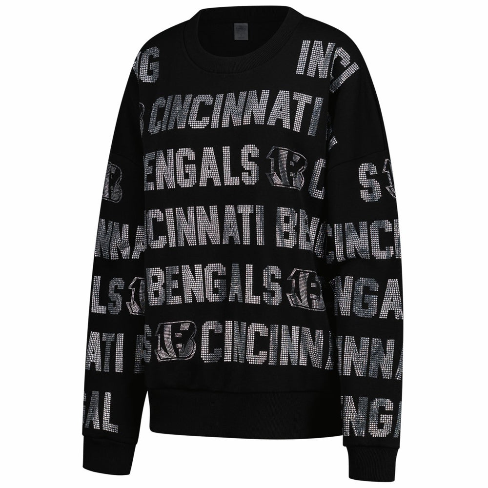 Cincinnati Bengals Gameday Couture Women's Oversized Hype Era Rhinestone Text Sweatshirt - Black cheap
