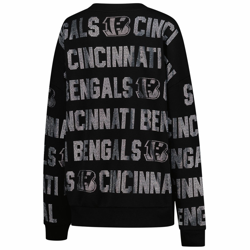Cincinnati Bengals Gameday Couture Women's Oversized Hype Era Rhinestone Text Sweatshirt - Black cheap