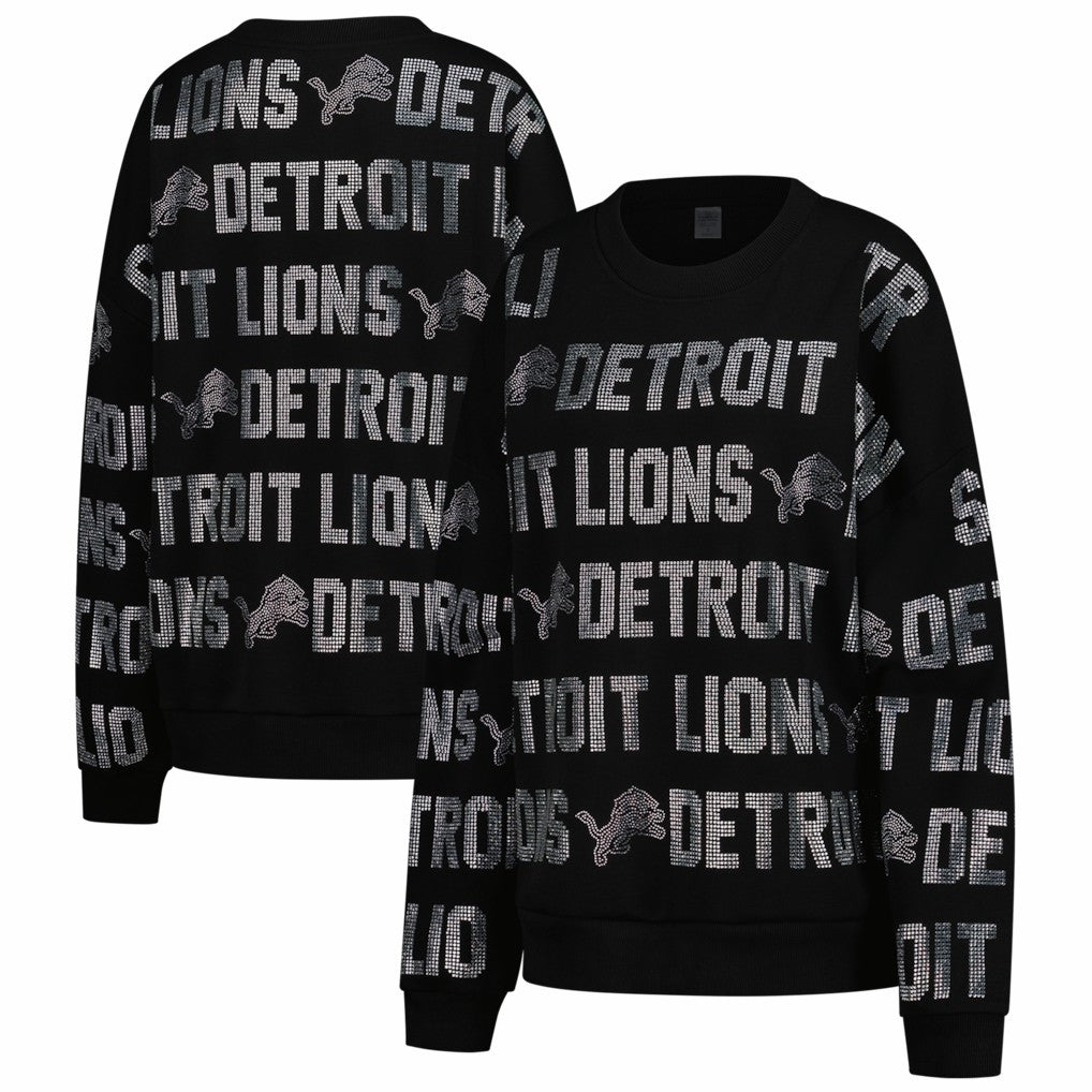 Detroit Lions Gameday Couture Women's Oversized Hype Era Rhinestone Text Sweatshirt - Black online