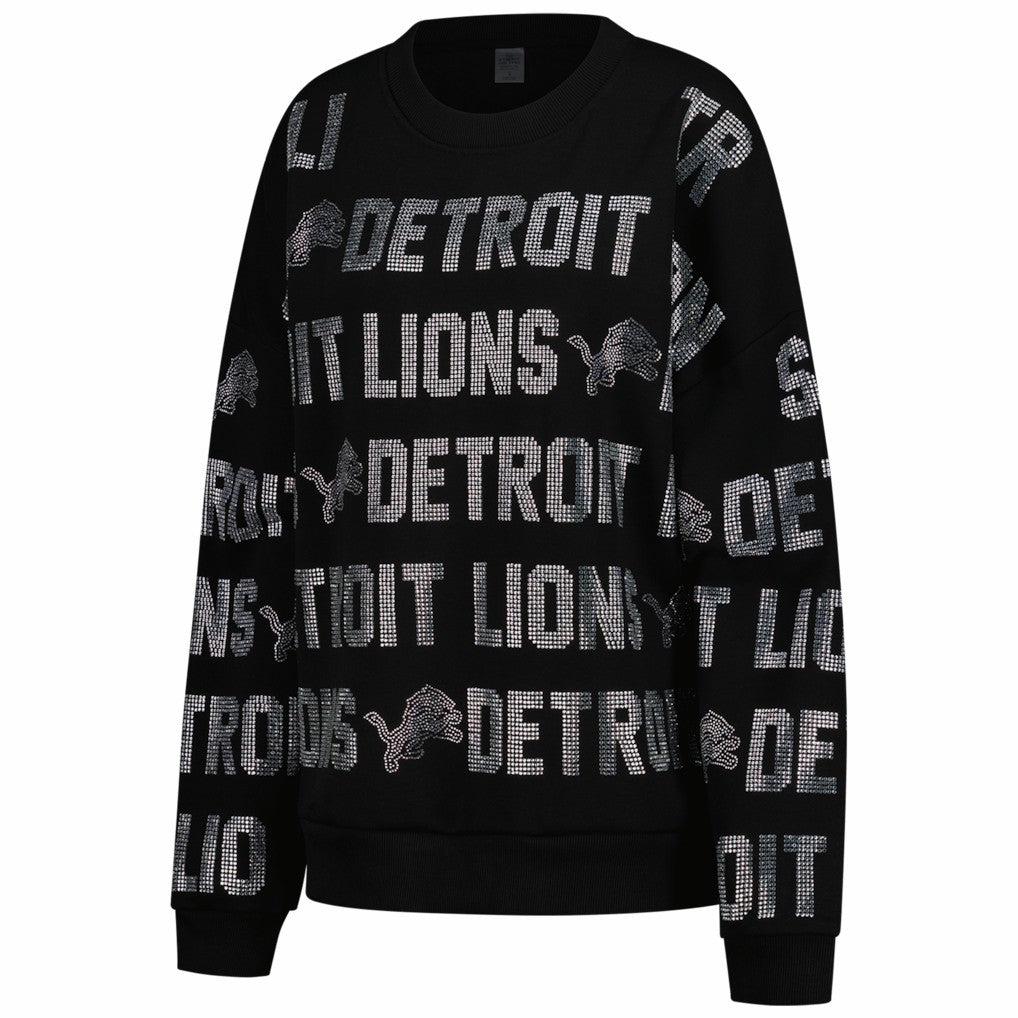 Detroit Lions Gameday Couture Women's Oversized Hype Era Rhinestone Text Sweatshirt - Black online