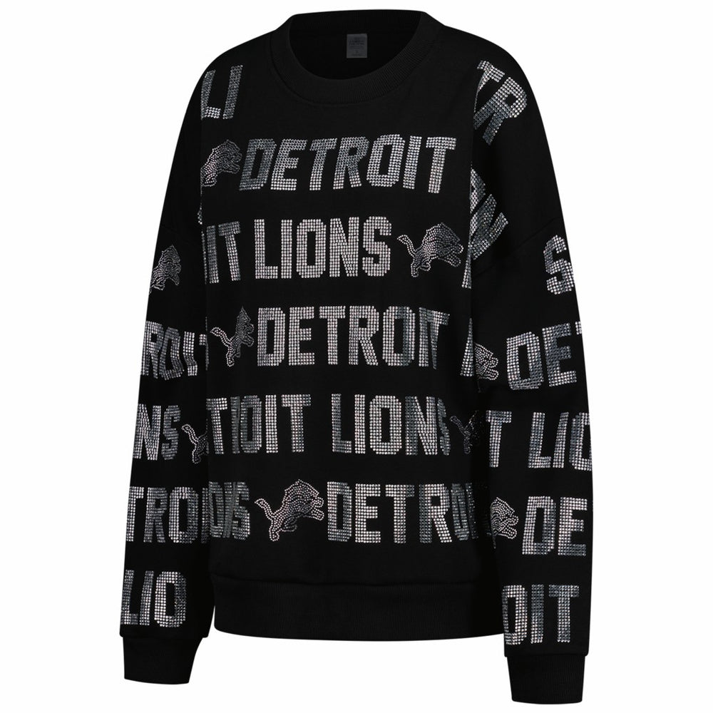 Detroit Lions Gameday Couture Women's Oversized Hype Era Rhinestone Text Sweatshirt - Black online