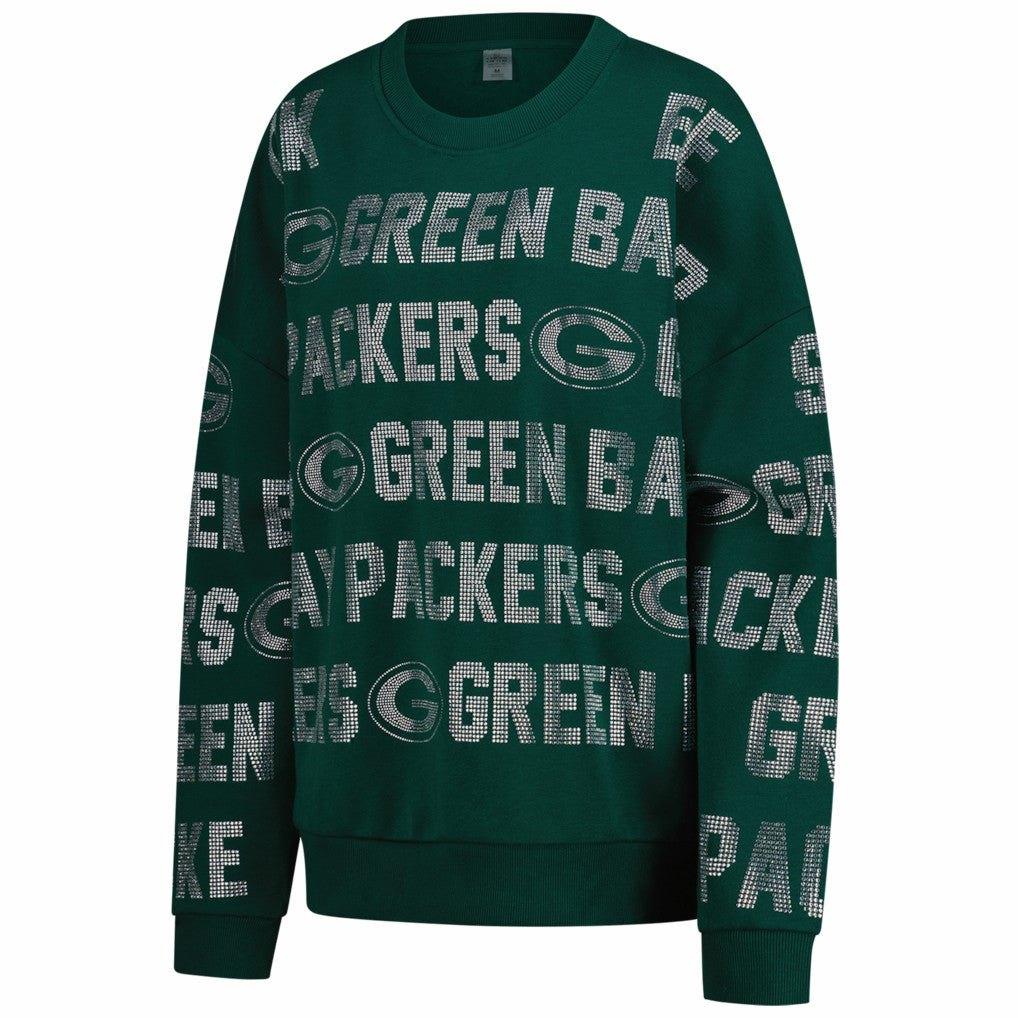 Green Bay Packers Gameday Couture Women's Oversized Hype Era Rhinestone Text Sweatshirt - Green for sale
