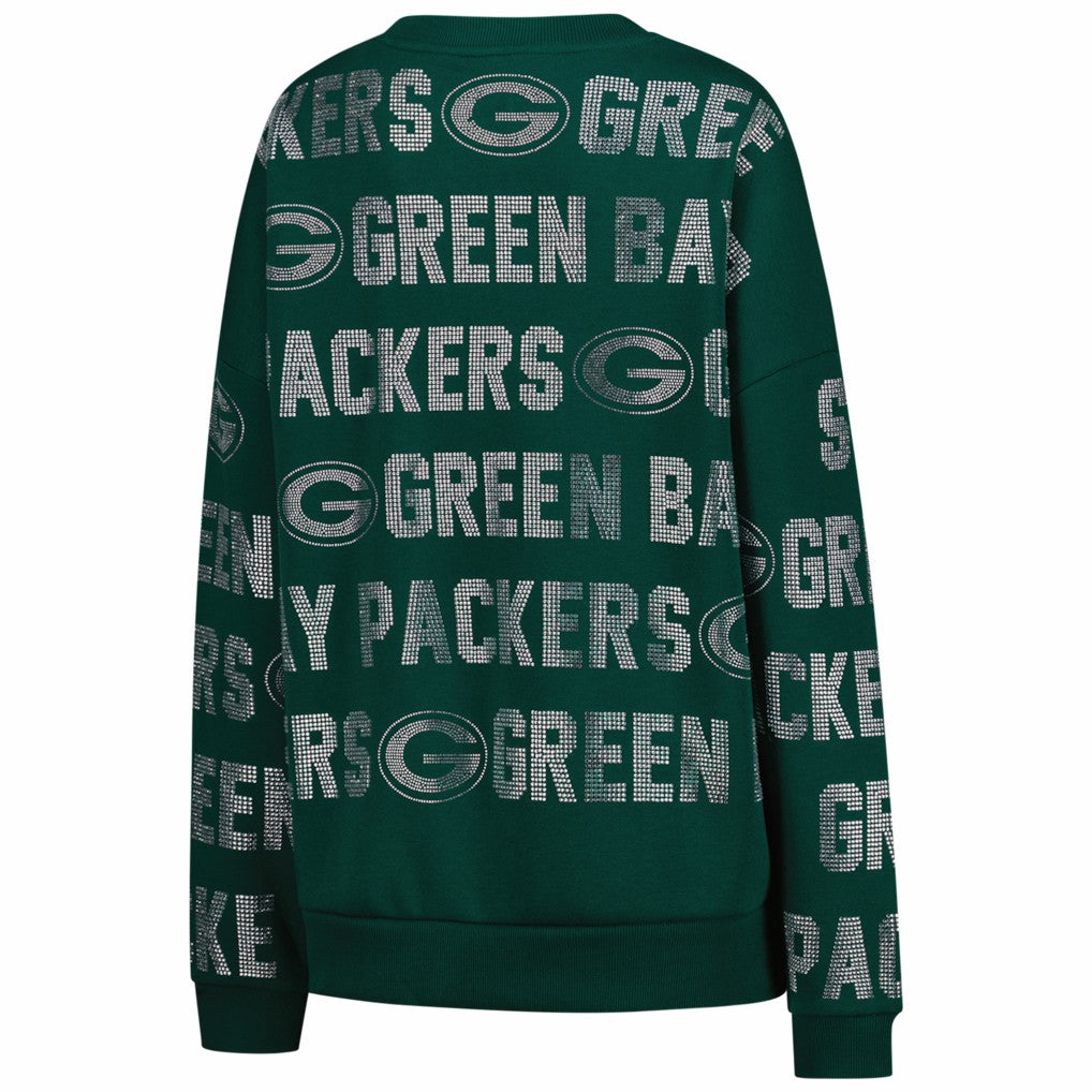 Green Bay Packers Gameday Couture Women's Oversized Hype Era Rhinestone Text Sweatshirt - Green for sale