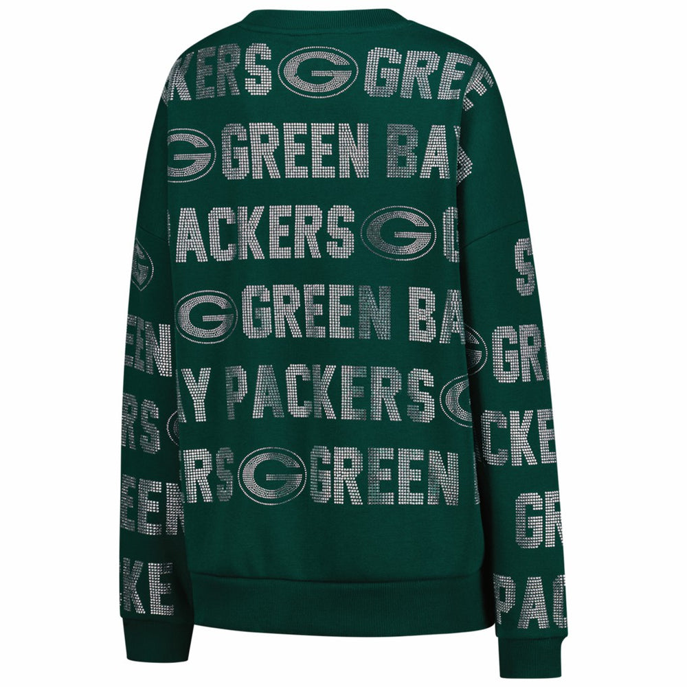 Green Bay Packers Gameday Couture Women's Oversized Hype Era Rhinestone Text Sweatshirt - Green for sale