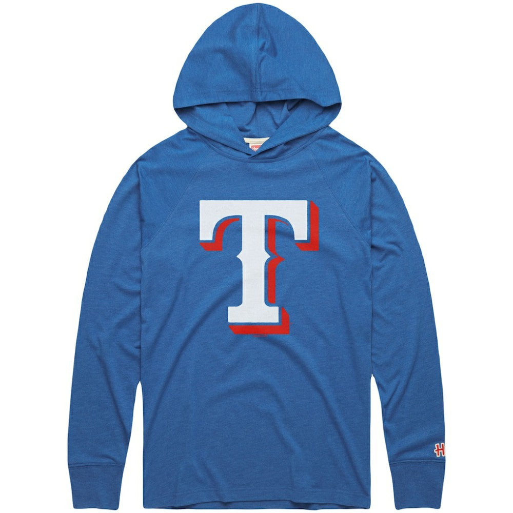 Texas Rangers Homage Lightweight Raglan Tri-Blend Pullover Hoodie - Light Blue