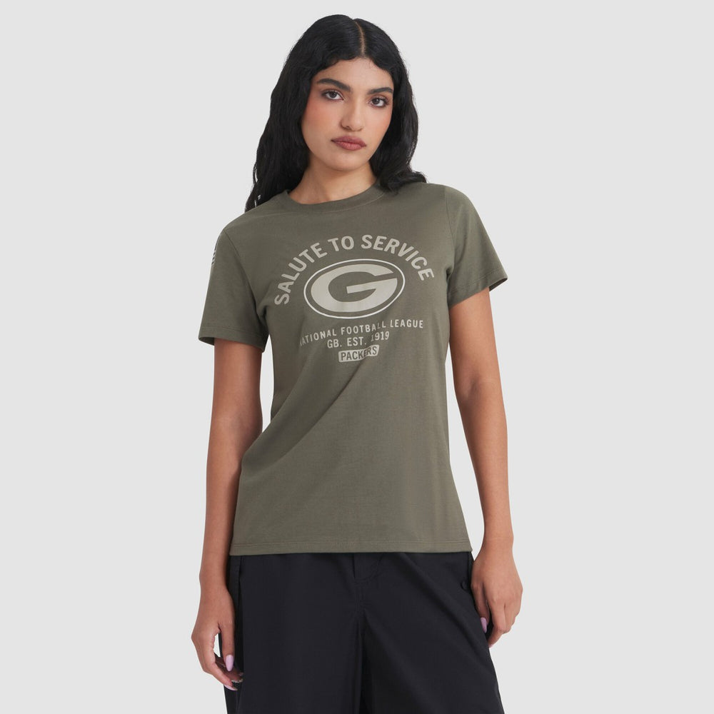 Green Bay Packers Women's 2025 Salute to Service Sideline T-Shirt - Olive | Nike for sale