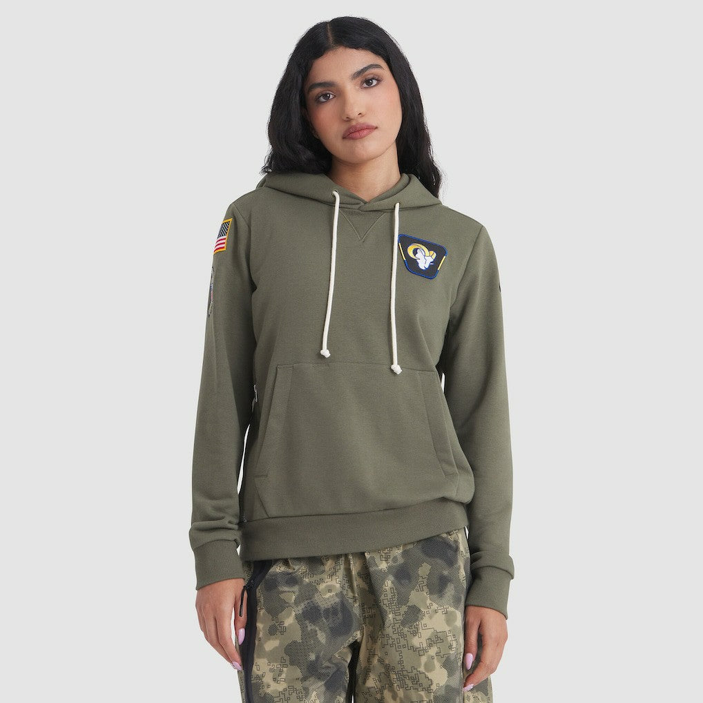 Los Angeles Rams Women's 2025 Salute to Service Sideline Standard Issue Dri-FIT Hoodie - Olive | Nike outlet