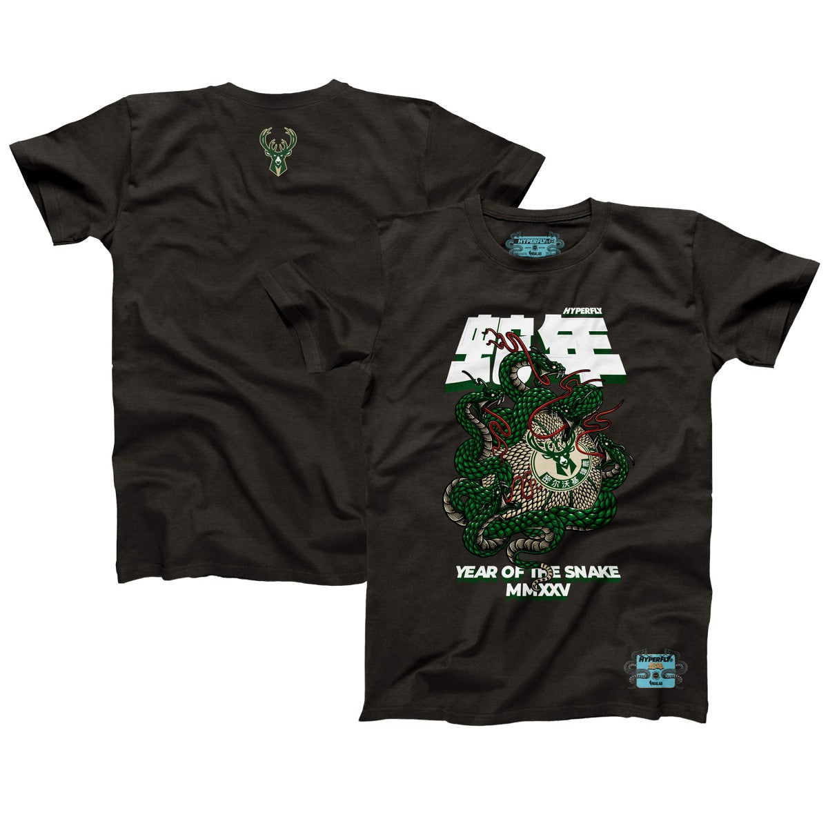 Milwaukee Bucks NBALab x Hyperfly Unisex Year of the Snake Lunar New Year Collection T-Shirt - Heather Black on sale