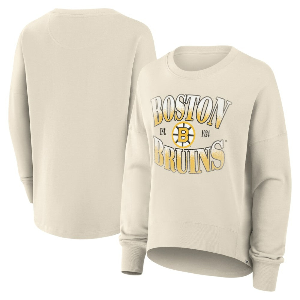 Boston Bruins Fanatics Women's Oversized Vintage Slice Pullover Sweatshirt Cream