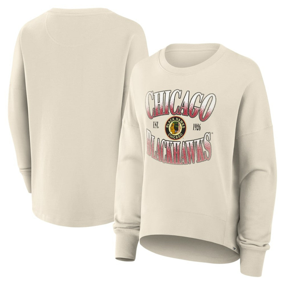 Chicago Blackhawks Fanatics Women's Oversized Vintage Slice Pullover Sweatshirt Cream